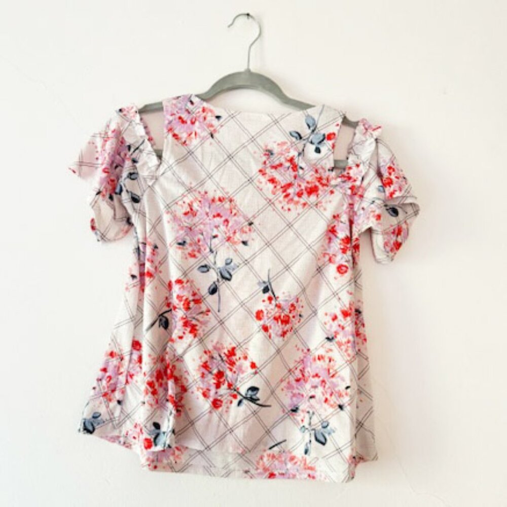 Lauren Conrad Petites Women's Ruffle Cold-Shoulder blouse — SZ Petite XS - Picture 4 of 7